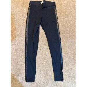 Victoria's Secret PINK Black Leggings W/ Faux Leather Strip On Side Size XS